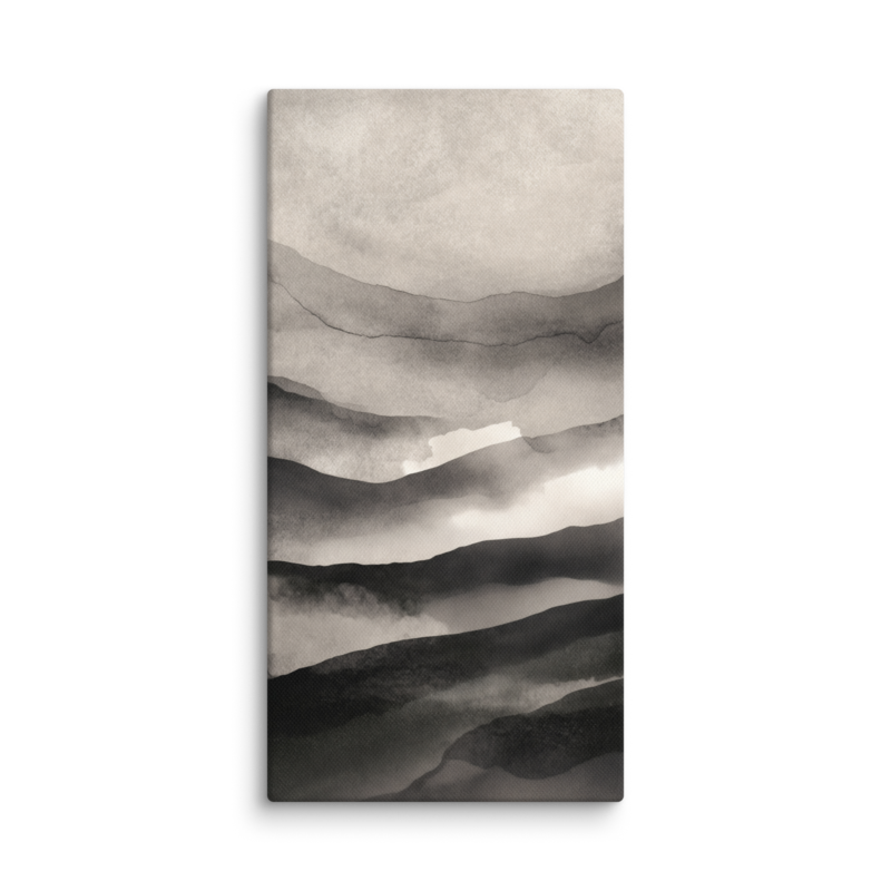 Japandi Mountain Canvas Print – Monochrome Ink Wash Wall Art | Wabi-Sabi Minimal Home Decor