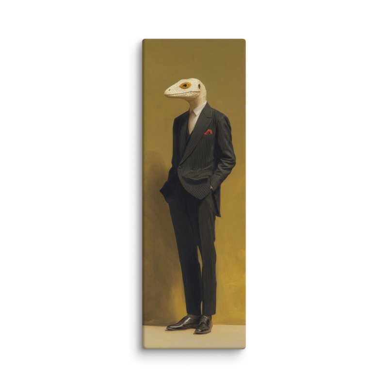 Lizard in a Suit Canvas Print – Surrealist Portrait Wall Art | Eclectic Maximalist Home Decor