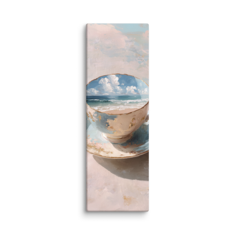 Coastal Teacup Canvas Print – Surreal Ocean Wall Art | Whimsical Beachy Home Decor