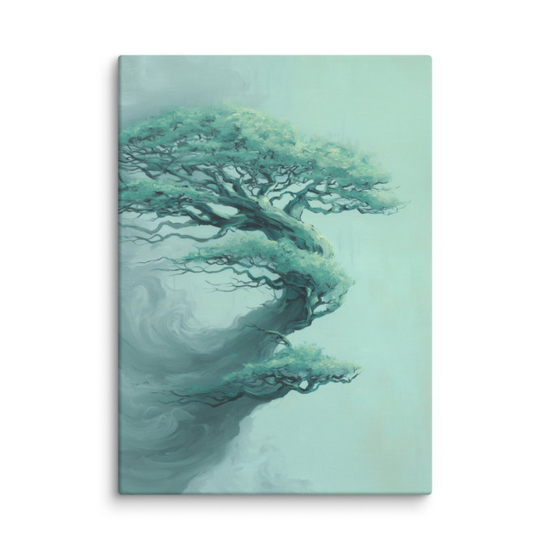 Bonsai Tree Canvas Print – Teal Japandi Wall Art | Wabi-Sabi Minimalist Home Decor