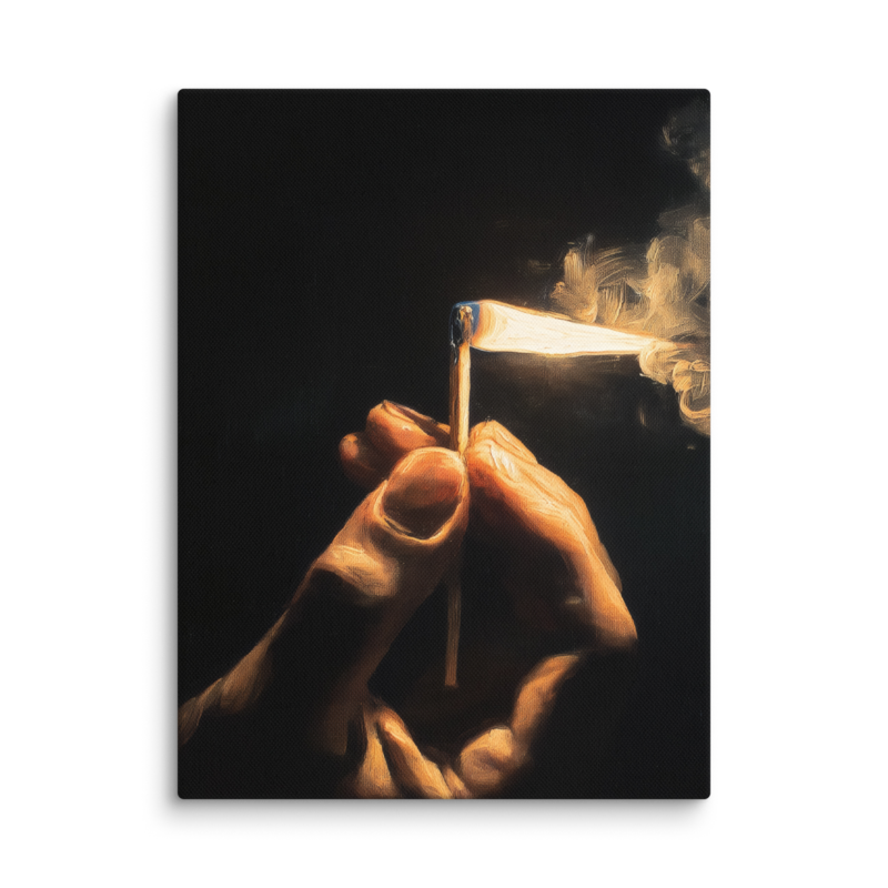 Dark Academia Wall Art – Lit Match Canvas Print | Moody Figurative Home Decor