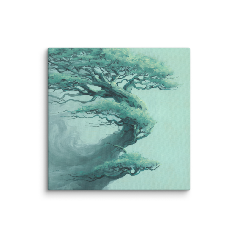 Bonsai Tree Canvas Print – Teal Japandi Wall Art | Wabi-Sabi Minimalist Home Decor
