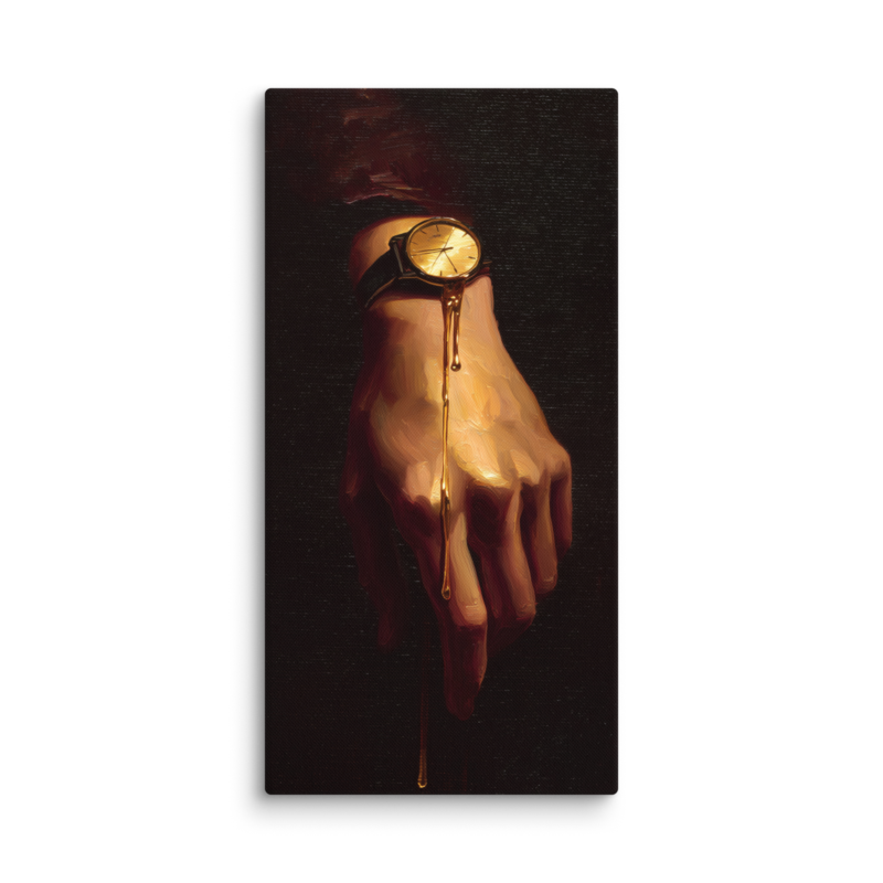 Surrealist Wall Art – Melting Gold Watch Hand Canvas Print | Moody Luxury Dark Home Decor