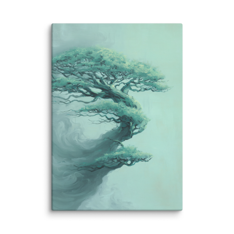 Bonsai Tree Canvas Print – Teal Japandi Wall Art | Wabi-Sabi Minimalist Home Decor