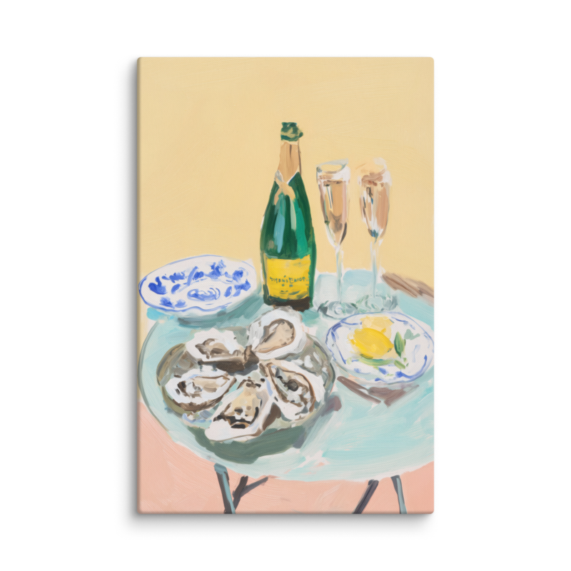 Champagne & Oysters Canvas Print – French Bistro Still Life Wall Art | Dopamine Home Decor