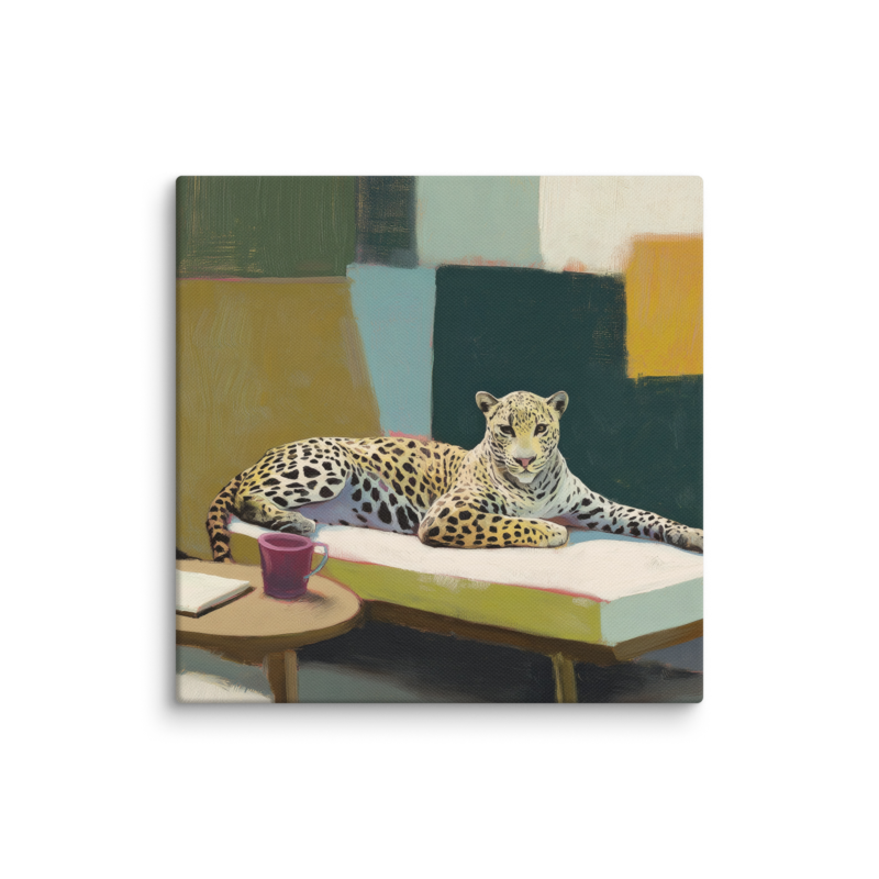 Leopard on Daybed Canvas Print – MCM Wall Art | Dopamine Decor Mid Century Modern Home Decor