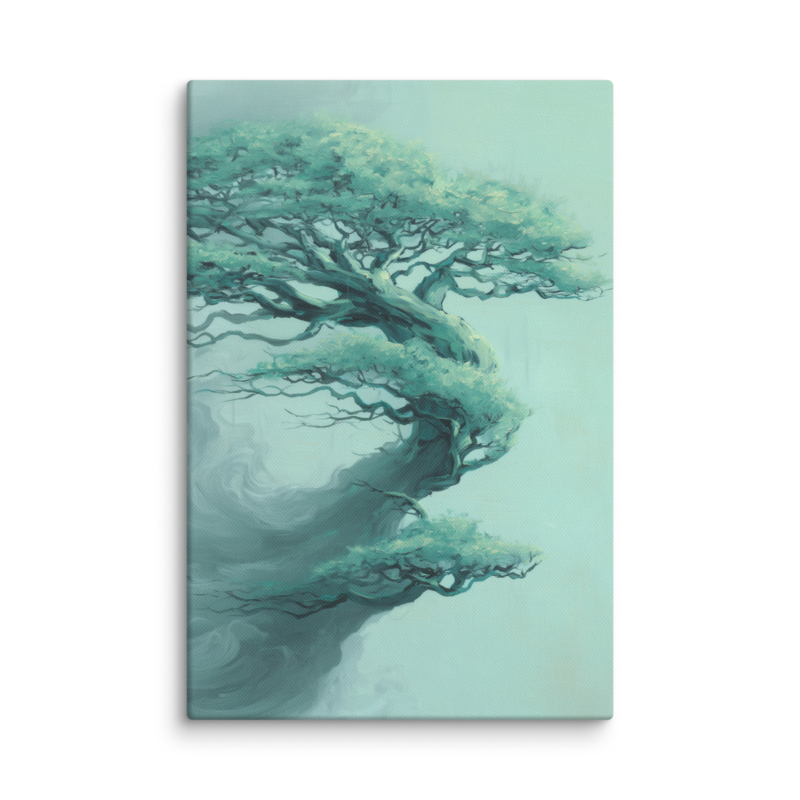 Bonsai Tree Canvas Print – Teal Japandi Wall Art | Wabi-Sabi Minimalist Home Decor