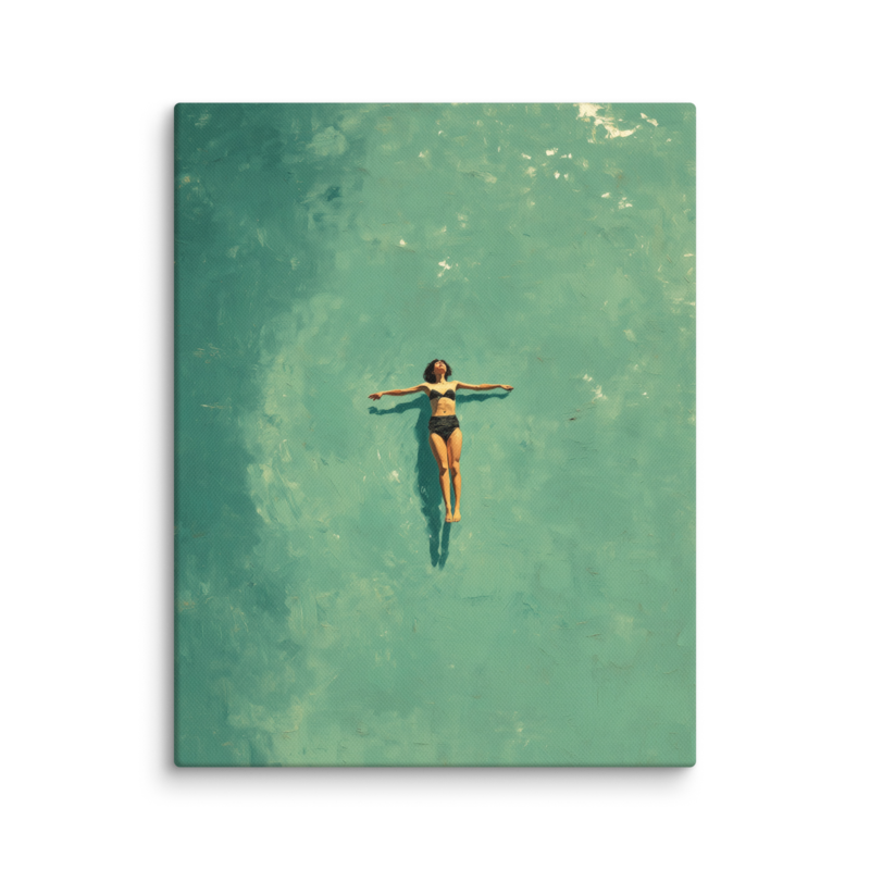 Floating Figure Canvas Print – Teal Pool Wall Art | Minimalist Contemplative Home Decor