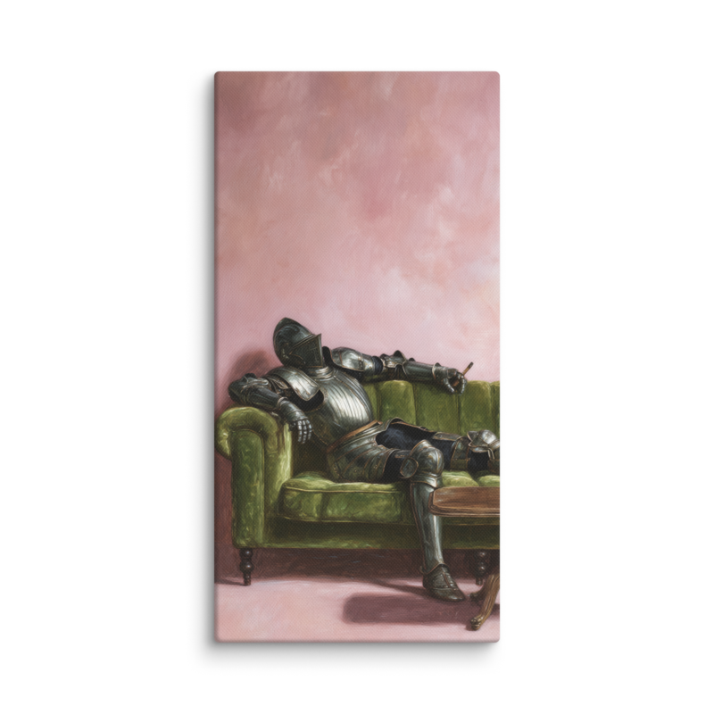 Surrealist Wall Art – Knight on Sofa Canvas Print | Funny Eclectic Maximalist Home Decor