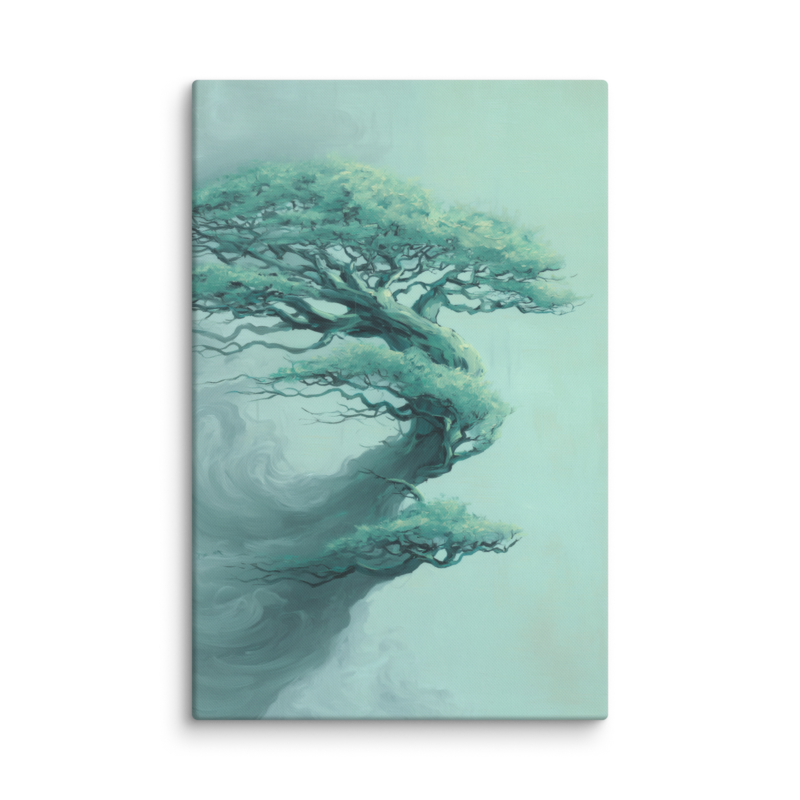 Bonsai Tree Canvas Print – Teal Japandi Wall Art | Wabi-Sabi Minimalist Home Decor