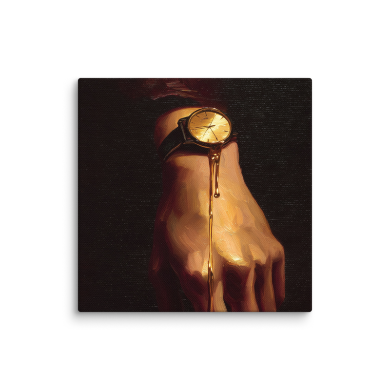 Surrealist Wall Art – Melting Gold Watch Hand Canvas Print | Moody Luxury Dark Home Decor