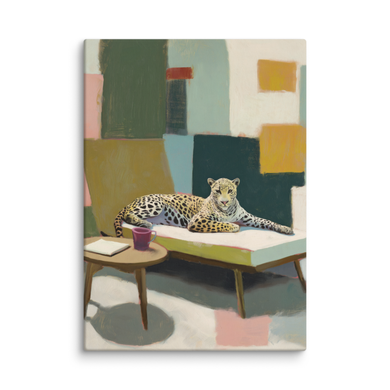 Leopard on Daybed Canvas Print – MCM Wall Art | Dopamine Decor Mid Century Modern Home Decor