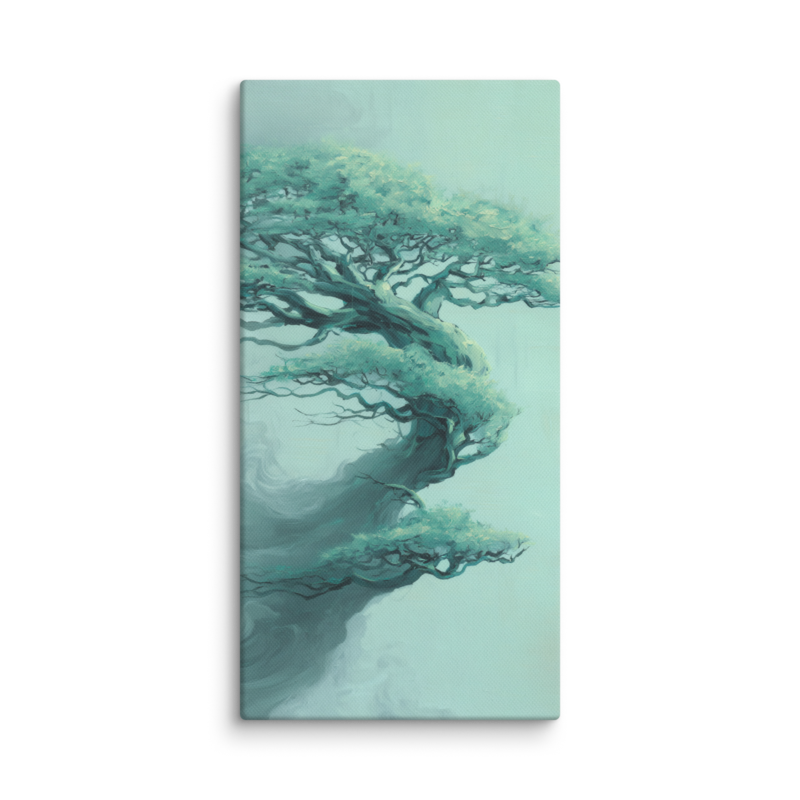 Bonsai Tree Canvas Print – Teal Japandi Wall Art | Wabi-Sabi Minimalist Home Decor