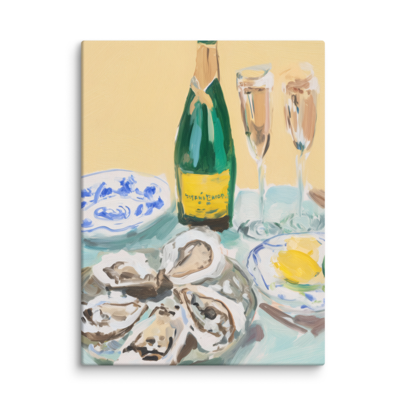 Champagne & Oysters Canvas Print – French Bistro Still Life Wall Art | Dopamine Home Decor