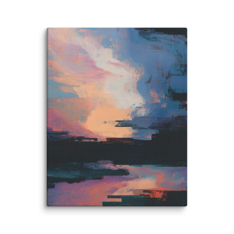 Glitch Sunset Canvas Print – Vaporwave Abstract Wall Art | Dopamine Decor Modern Home Decor