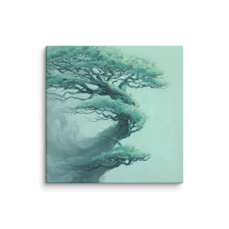 Bonsai Tree Canvas Print – Teal Japandi Wall Art | Wabi-Sabi Minimalist Home Decor