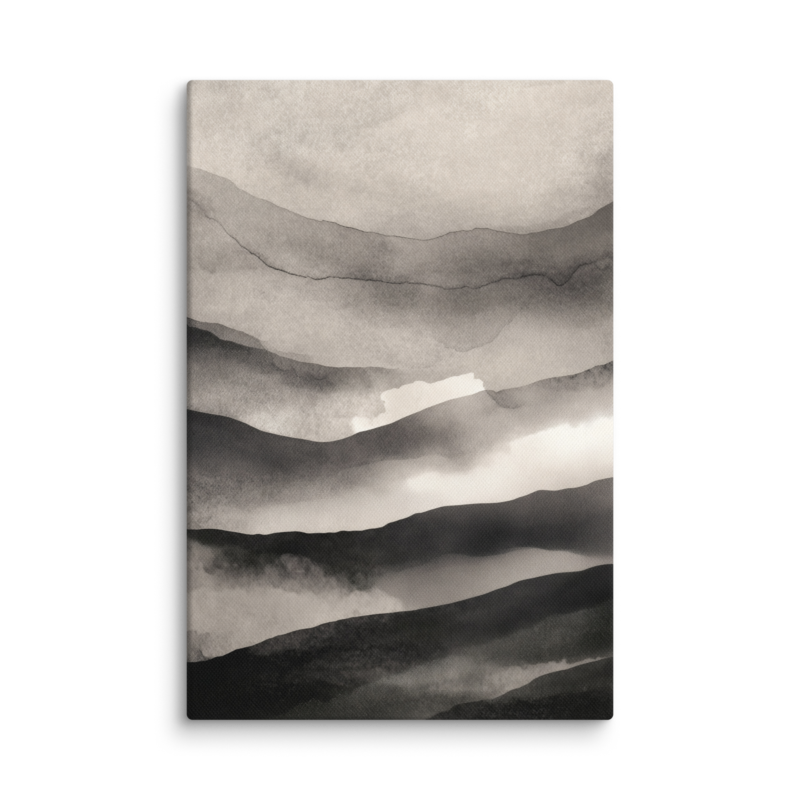 Japandi Mountain Canvas Print – Monochrome Ink Wash Wall Art | Wabi-Sabi Minimal Home Decor
