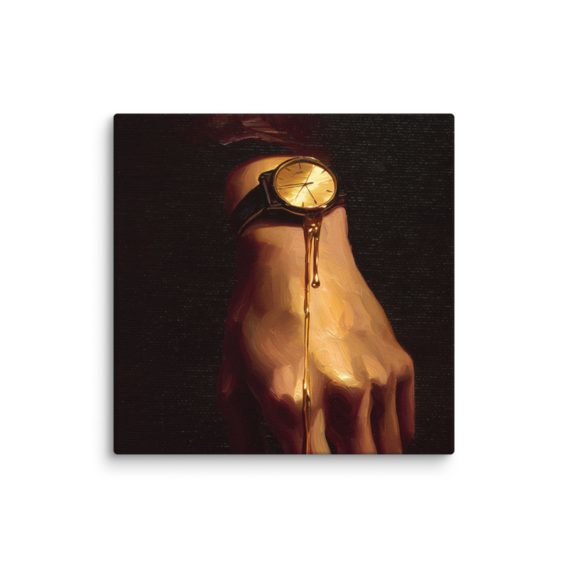 Surrealist Wall Art – Melting Gold Watch Hand Canvas Print | Moody Luxury Dark Home Decor