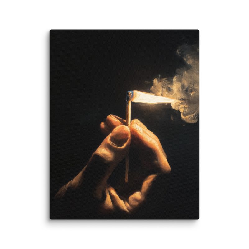 Dark Academia Wall Art – Lit Match Canvas Print | Moody Figurative Home Decor