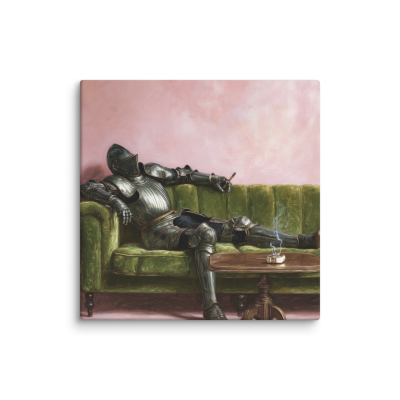 Surrealist Wall Art – Knight on Sofa Canvas Print | Funny Eclectic Maximalist Home Decor