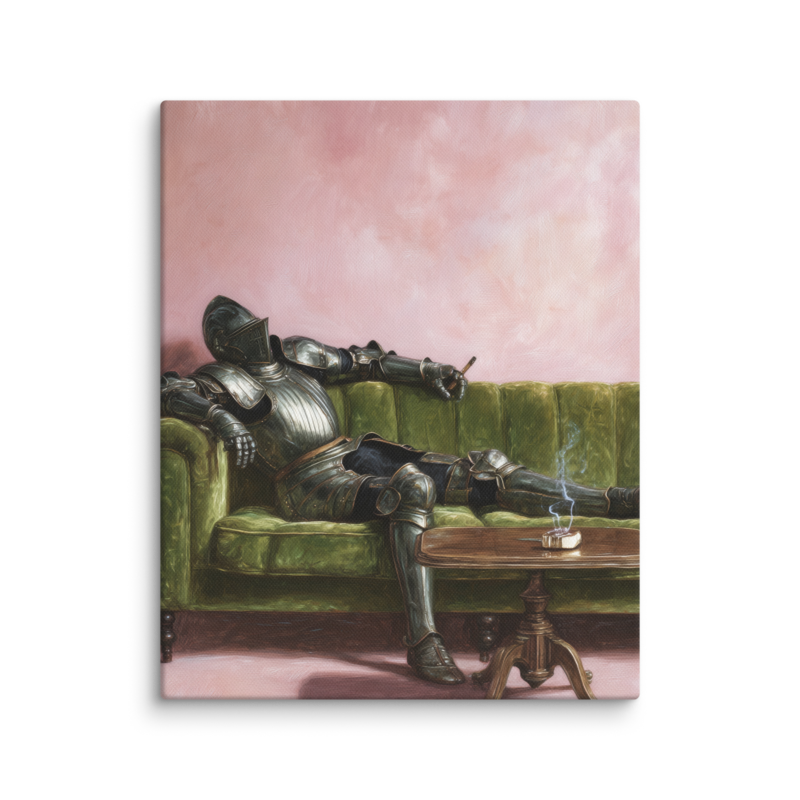 Surrealist Wall Art – Knight on Sofa Canvas Print | Funny Eclectic Maximalist Home Decor
