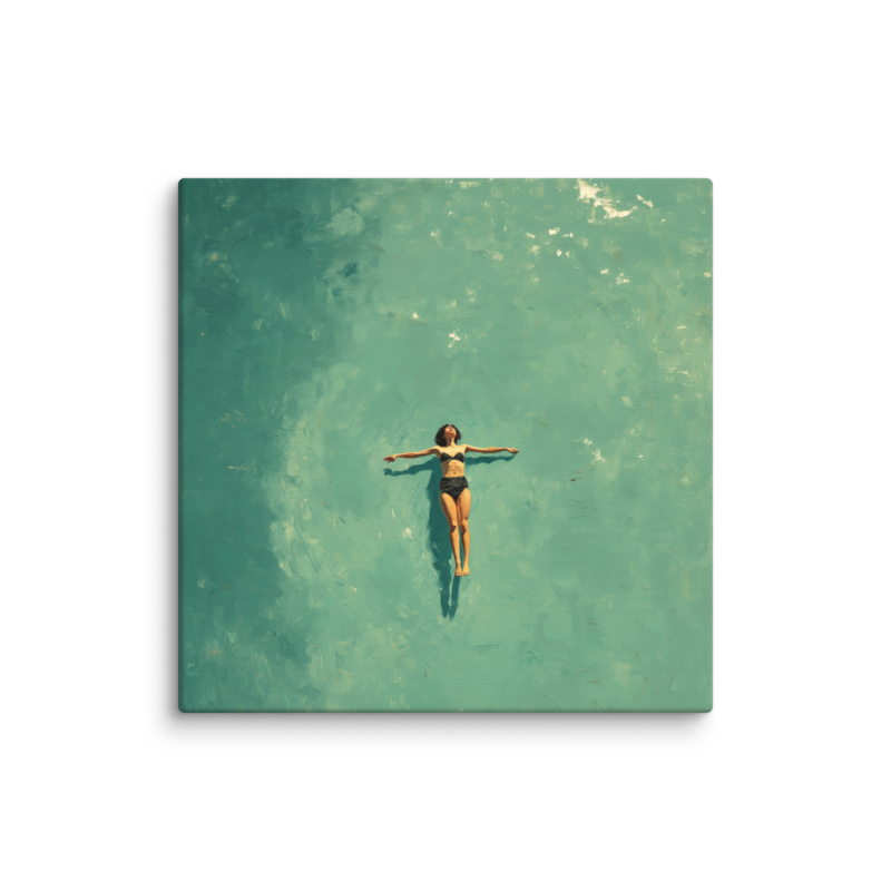 Floating Figure Canvas Print – Teal Pool Wall Art | Minimalist Contemplative Home Decor