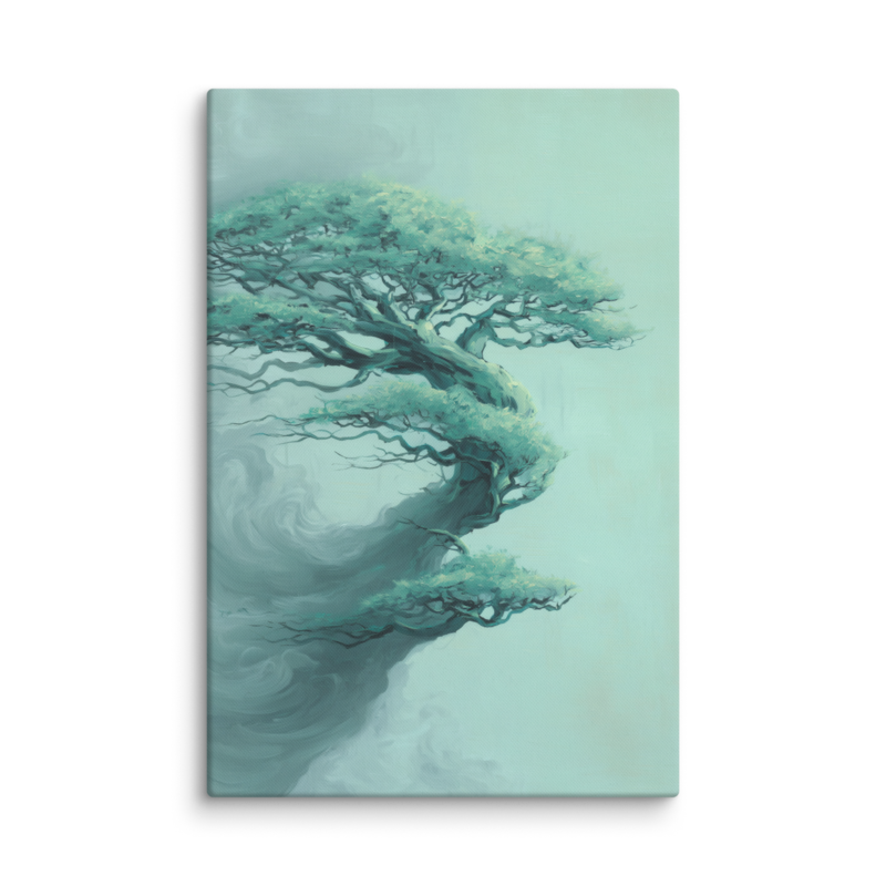 Bonsai Tree Canvas Print – Teal Japandi Wall Art | Wabi-Sabi Minimalist Home Decor