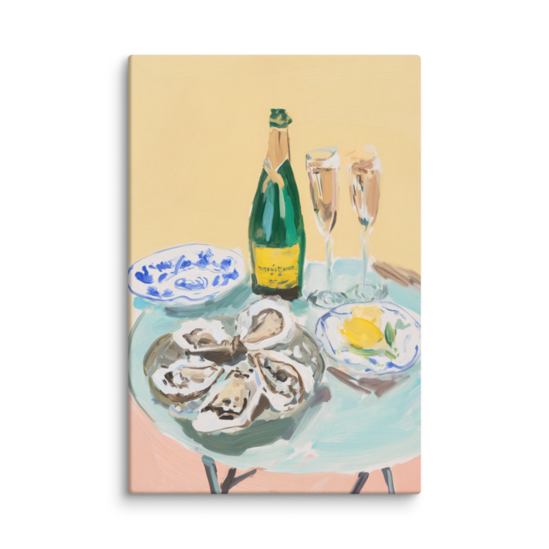 Champagne & Oysters Canvas Print – French Bistro Still Life Wall Art | Dopamine Home Decor