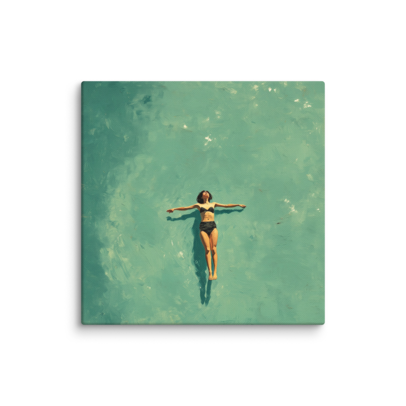 Floating Figure Canvas Print – Teal Pool Wall Art | Minimalist Contemplative Home Decor