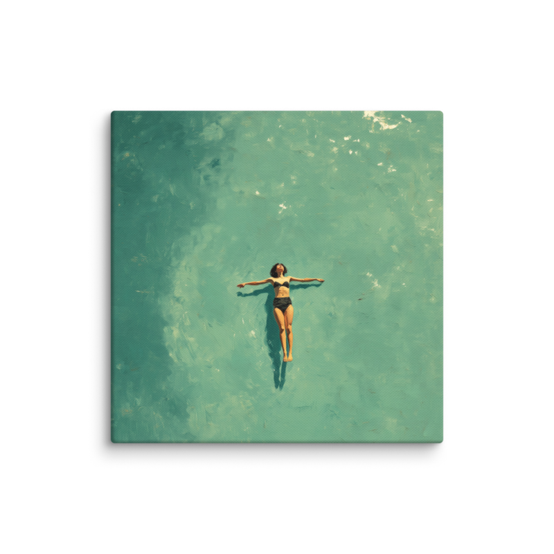 Floating Figure Canvas Print – Teal Pool Wall Art | Minimalist Contemplative Home Decor