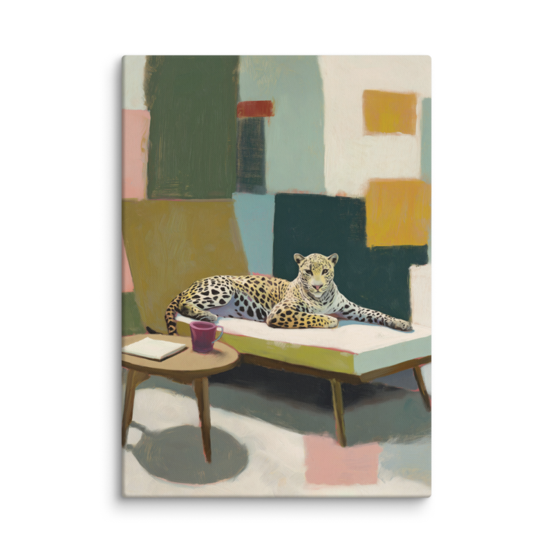 Leopard on Daybed Canvas Print – MCM Wall Art | Dopamine Decor Mid Century Modern Home Decor