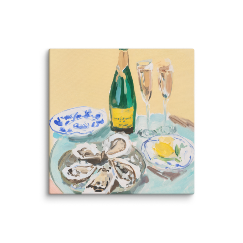 Champagne & Oysters Canvas Print – French Bistro Still Life Wall Art | Dopamine Home Decor