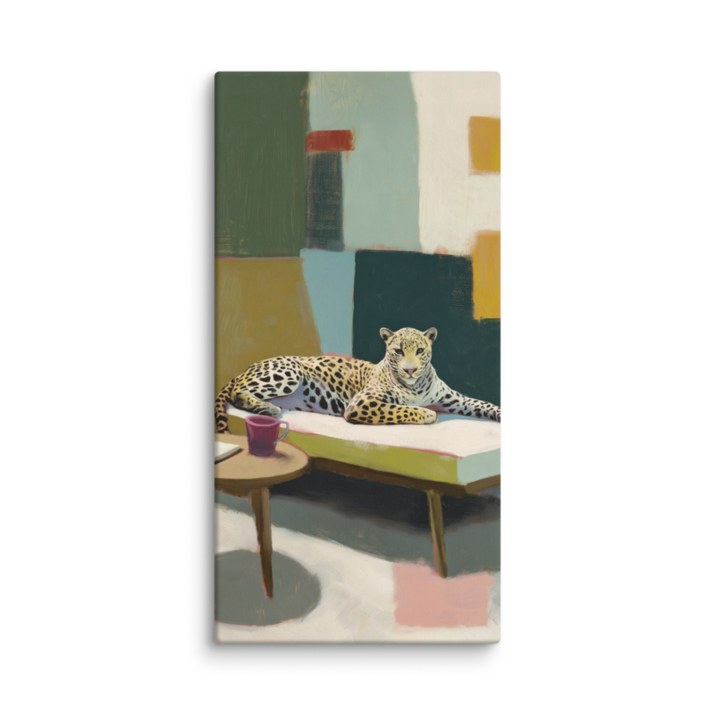 Leopard on Daybed Canvas Print – MCM Wall Art | Dopamine Decor Mid Century Modern Home Decor