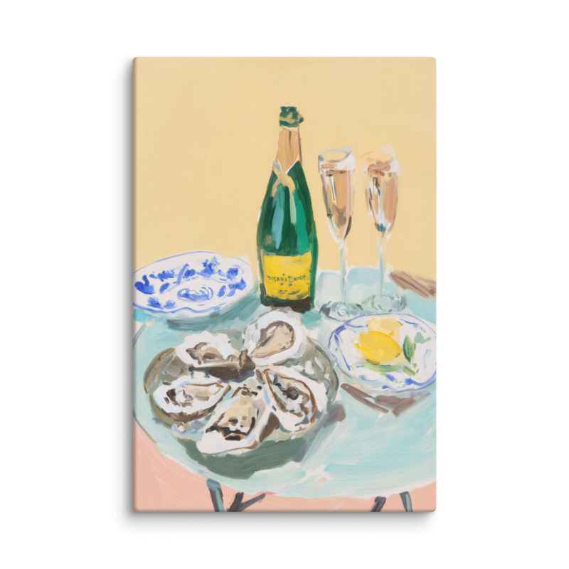 Champagne & Oysters Canvas Print – French Bistro Still Life Wall Art | Dopamine Home Decor
