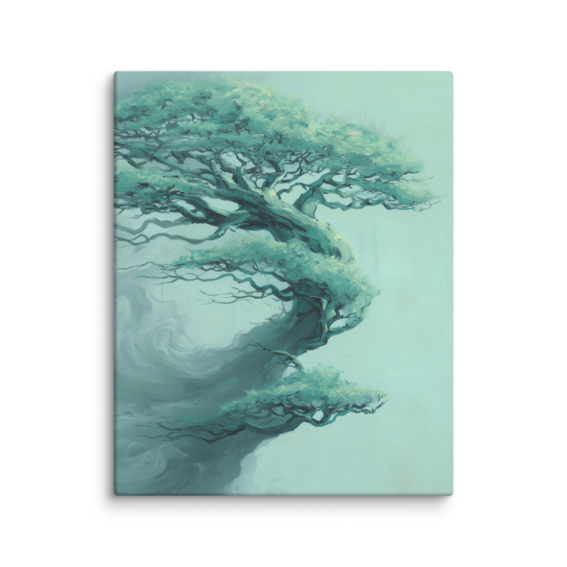 Bonsai Tree Canvas Print – Teal Japandi Wall Art | Wabi-Sabi Minimalist Home Decor