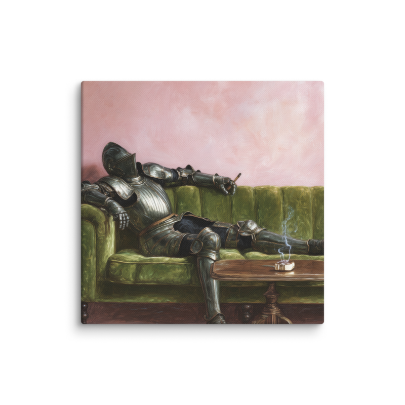 Surrealist Wall Art – Knight on Sofa Canvas Print | Funny Eclectic Maximalist Home Decor