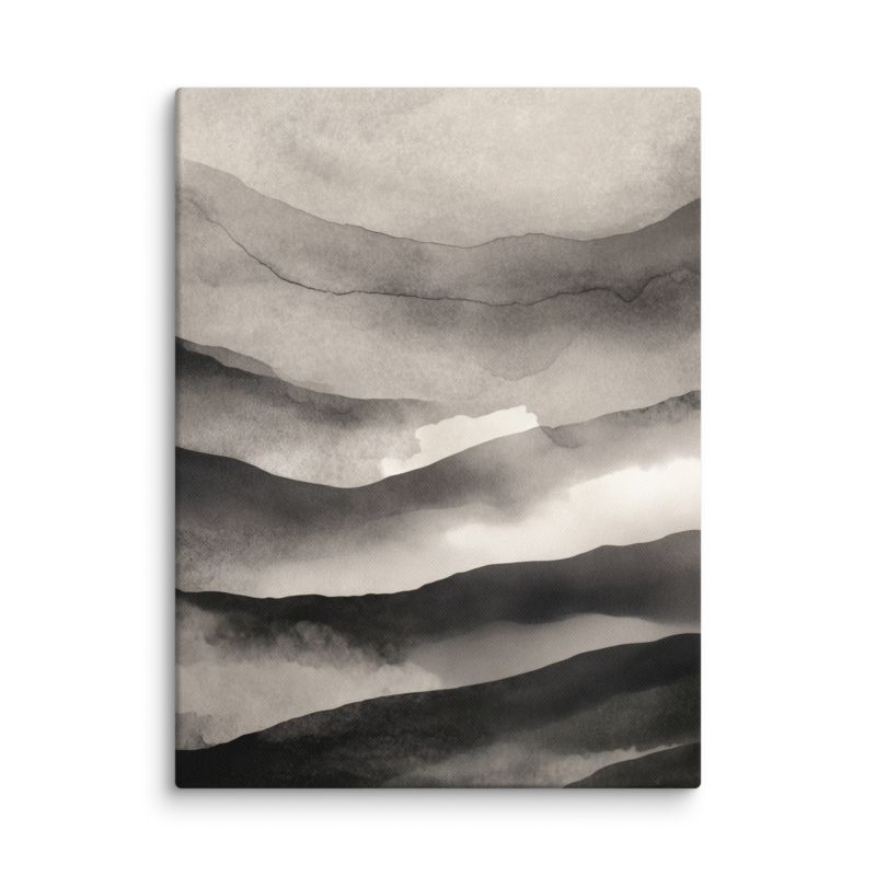 Japandi Mountain Canvas Print – Monochrome Ink Wash Wall Art | Wabi-Sabi Minimal Home Decor