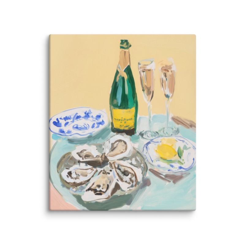 Champagne & Oysters Canvas Print – French Bistro Still Life Wall Art | Dopamine Home Decor