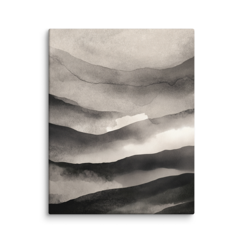 Japandi Mountain Canvas Print – Monochrome Ink Wash Wall Art | Wabi-Sabi Minimal Home Decor
