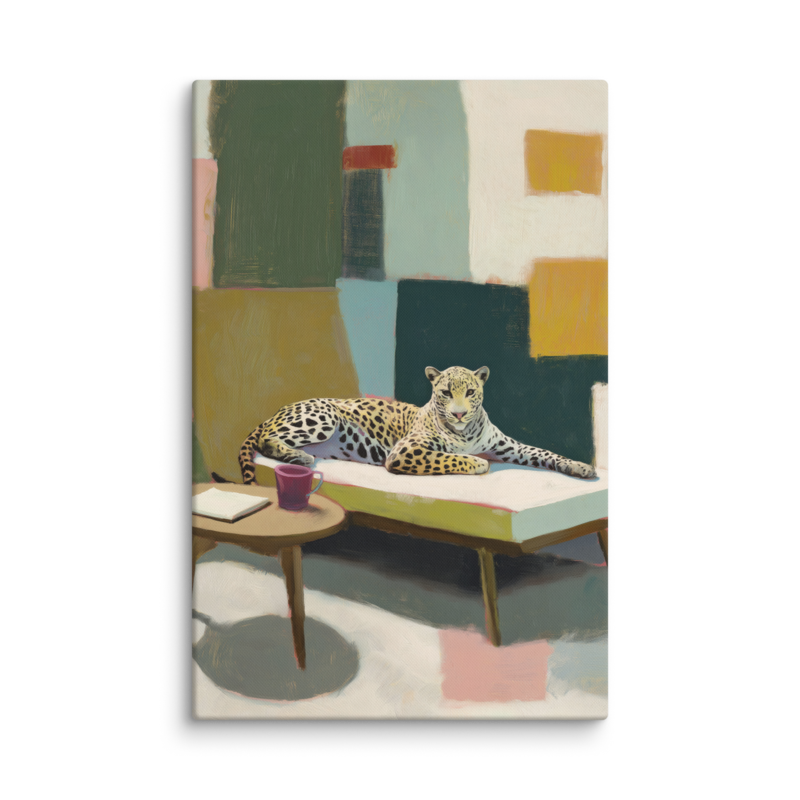 Leopard on Daybed Canvas Print – MCM Wall Art | Dopamine Decor Mid Century Modern Home Decor