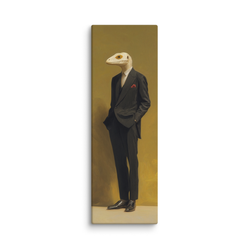 Lizard in a Suit Canvas Print – Surrealist Portrait Wall Art | Eclectic Maximalist Home Decor
