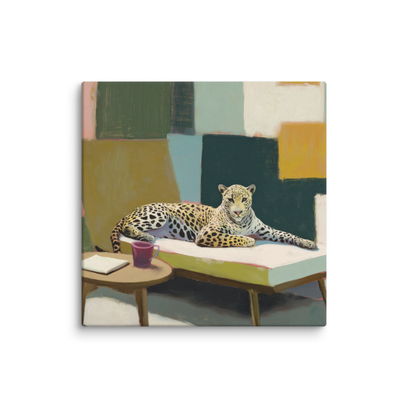 Leopard on Daybed Canvas Print – MCM Wall Art | Dopamine Decor Mid Century Modern Home Decor