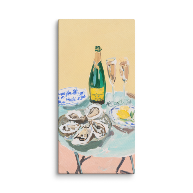 Champagne & Oysters Canvas Print – French Bistro Still Life Wall Art | Dopamine Home Decor
