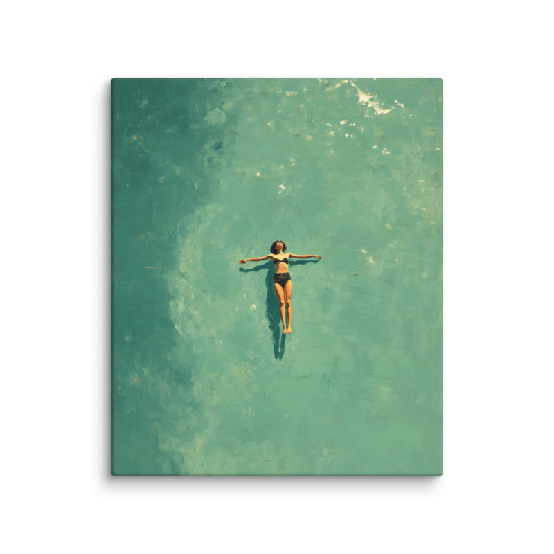 Floating Figure Canvas Print – Teal Pool Wall Art | Minimalist Contemplative Home Decor