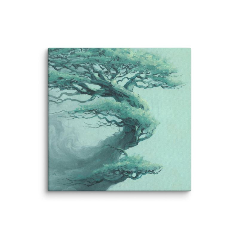Bonsai Tree Canvas Print – Teal Japandi Wall Art | Wabi-Sabi Minimalist Home Decor