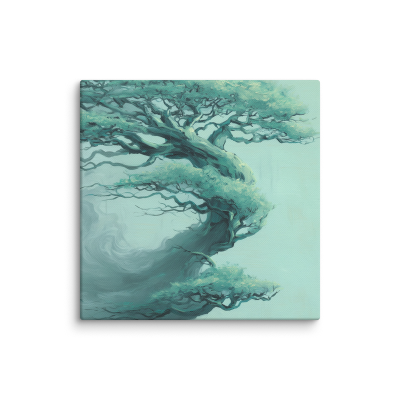 Bonsai Tree Canvas Print – Teal Japandi Wall Art | Wabi-Sabi Minimalist Home Decor