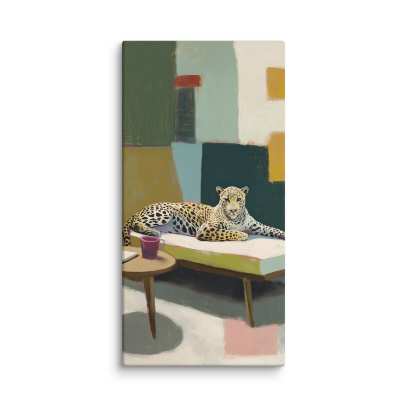 Leopard on Daybed Canvas Print – MCM Wall Art | Dopamine Decor Mid Century Modern Home Decor