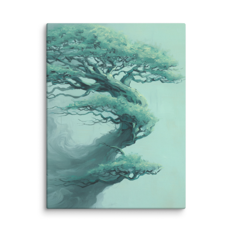 Bonsai Tree Canvas Print – Teal Japandi Wall Art | Wabi-Sabi Minimalist Home Decor