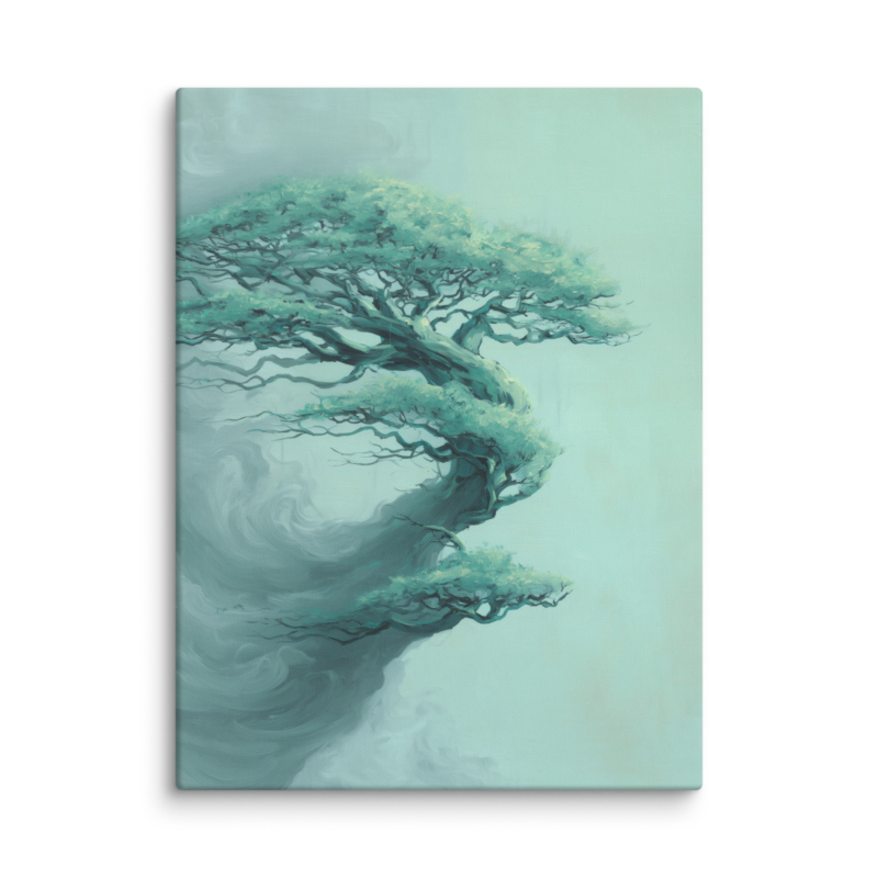Bonsai Tree Canvas Print – Teal Japandi Wall Art | Wabi-Sabi Minimalist Home Decor