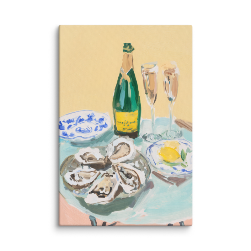 Champagne & Oysters Canvas Print – French Bistro Still Life Wall Art | Dopamine Home Decor